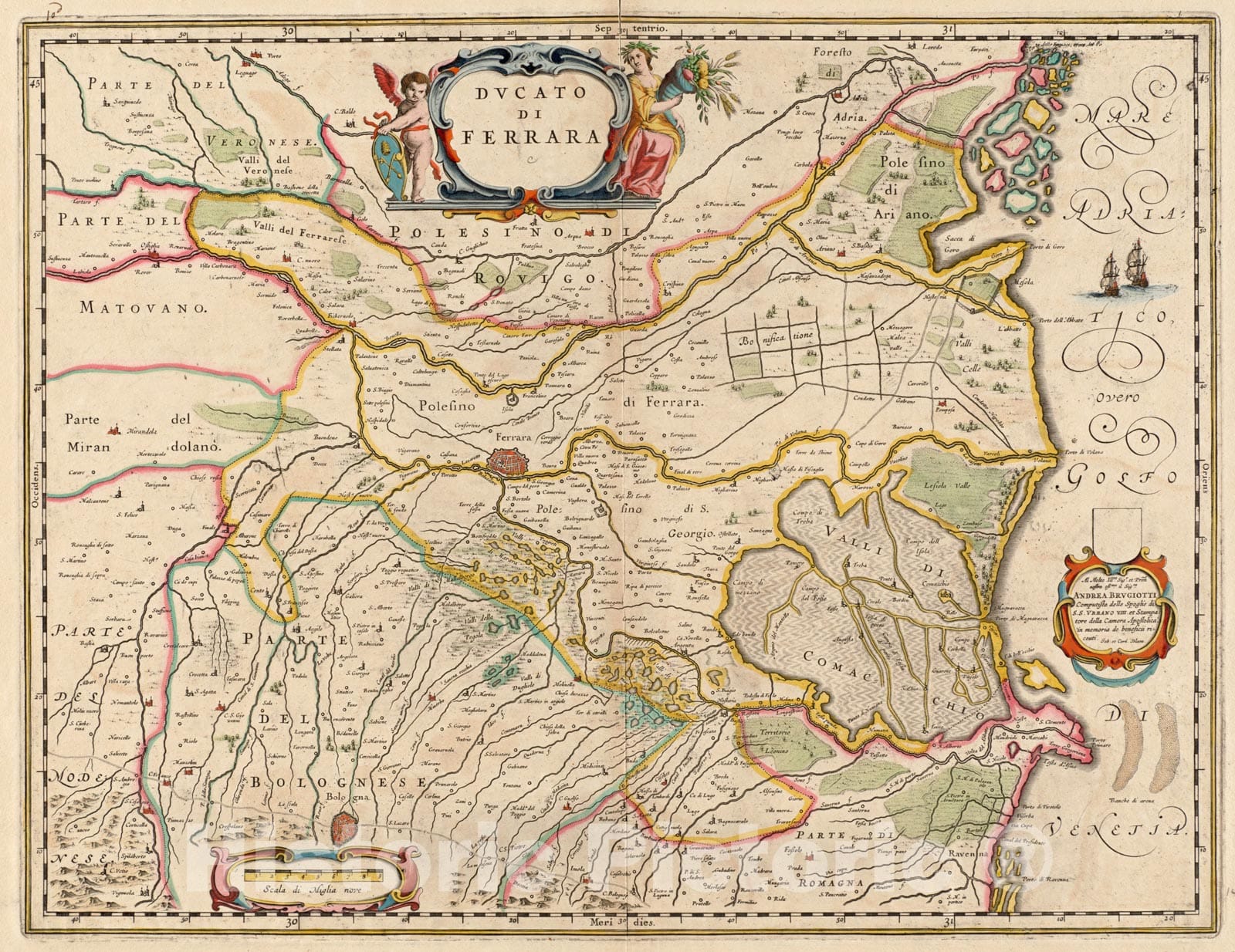 Historical Map, 1647 Ducato di Ferrara, Vintage Wall Art