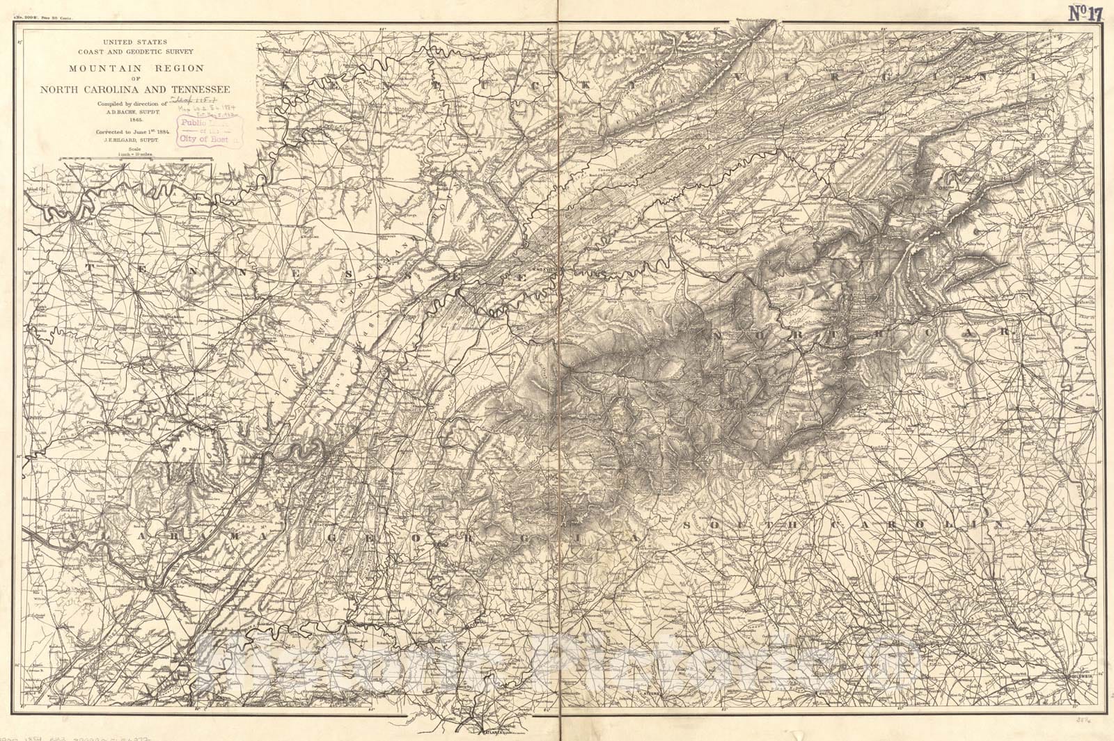 Historical Map, 1884 Mountain Region of North Carolina and Tennessee, Vintage Wall Art
