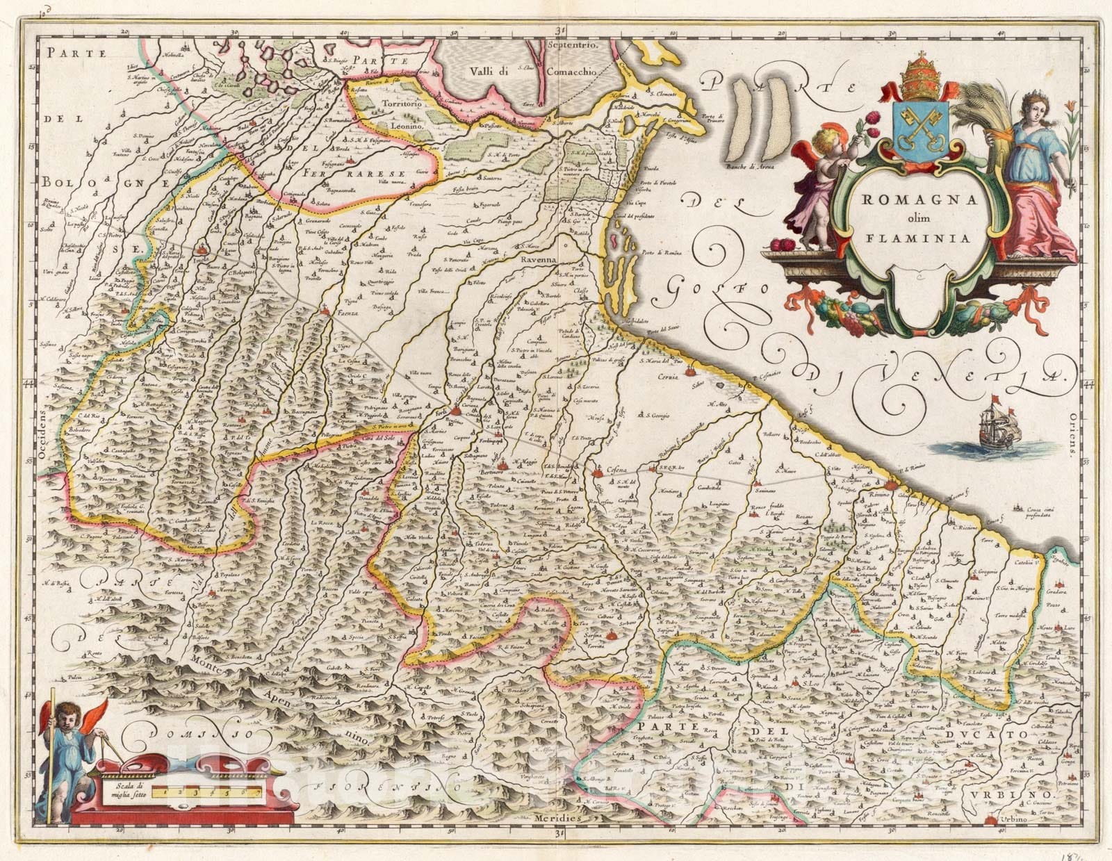 Historical Map, 1640 Romagna olim Flaminia, Vintage Wall Art