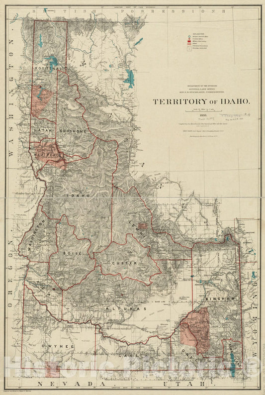 Historical Map, 1888 Territory of Idaho, Vintage Wall Art