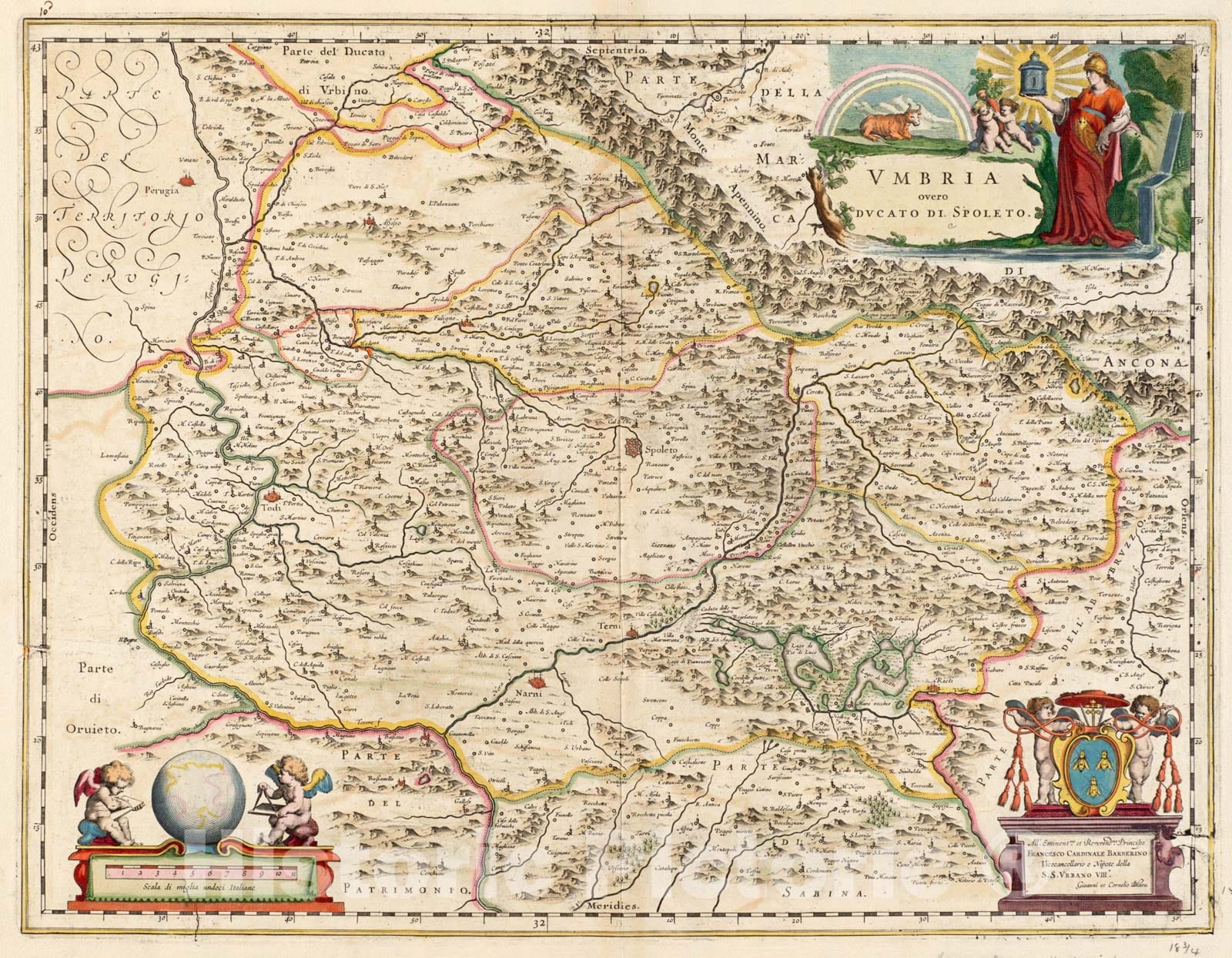 Historical Map, 1662 Vmbria overo ducato di Spoleto, Vintage Wall Art