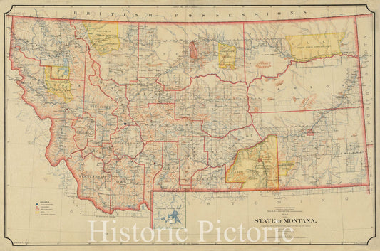 Historical Map, 1897 Map of The State of Montana, Vintage Wall Art