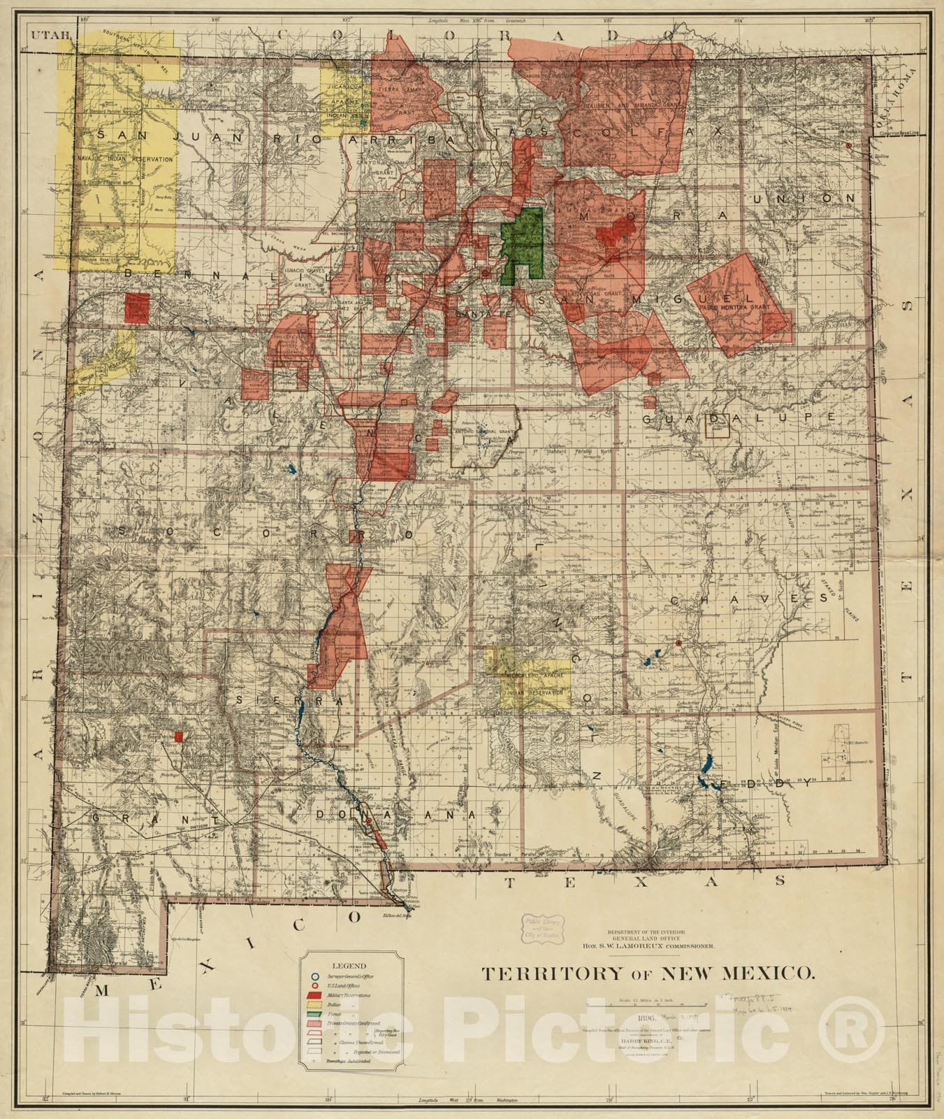 Historical Map, 1896 Territory of New Mexico, Vintage Wall Art