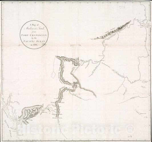 Historical Map, A map of Mackenzie's Track from Fort Chipewyan to The Pacific Ocean in 1793, Vintage Wall Art