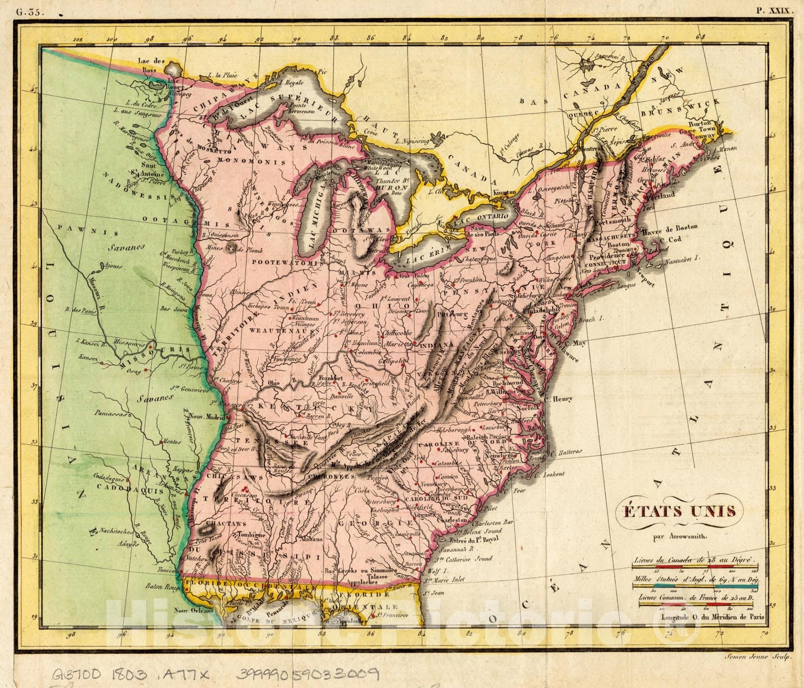 Historical Map, 1803 etats UNIS, Vintage Wall Art