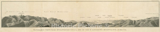 Historical Map, 1827 Panoramic View from Strawberry Hill, one of The St. Andrews Mountains, Jamaica, Vintage Wall Art
