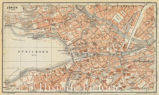 Historical Map, 1913 ZuIË†rich, Vintage Wall Art