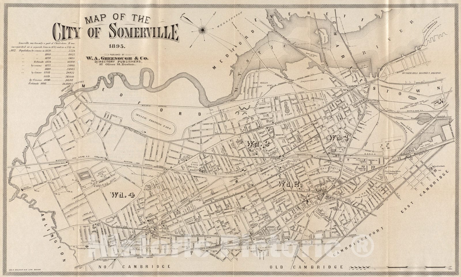 Historical Map, Map of The City of Somerville 1895, Vintage Wall Art
