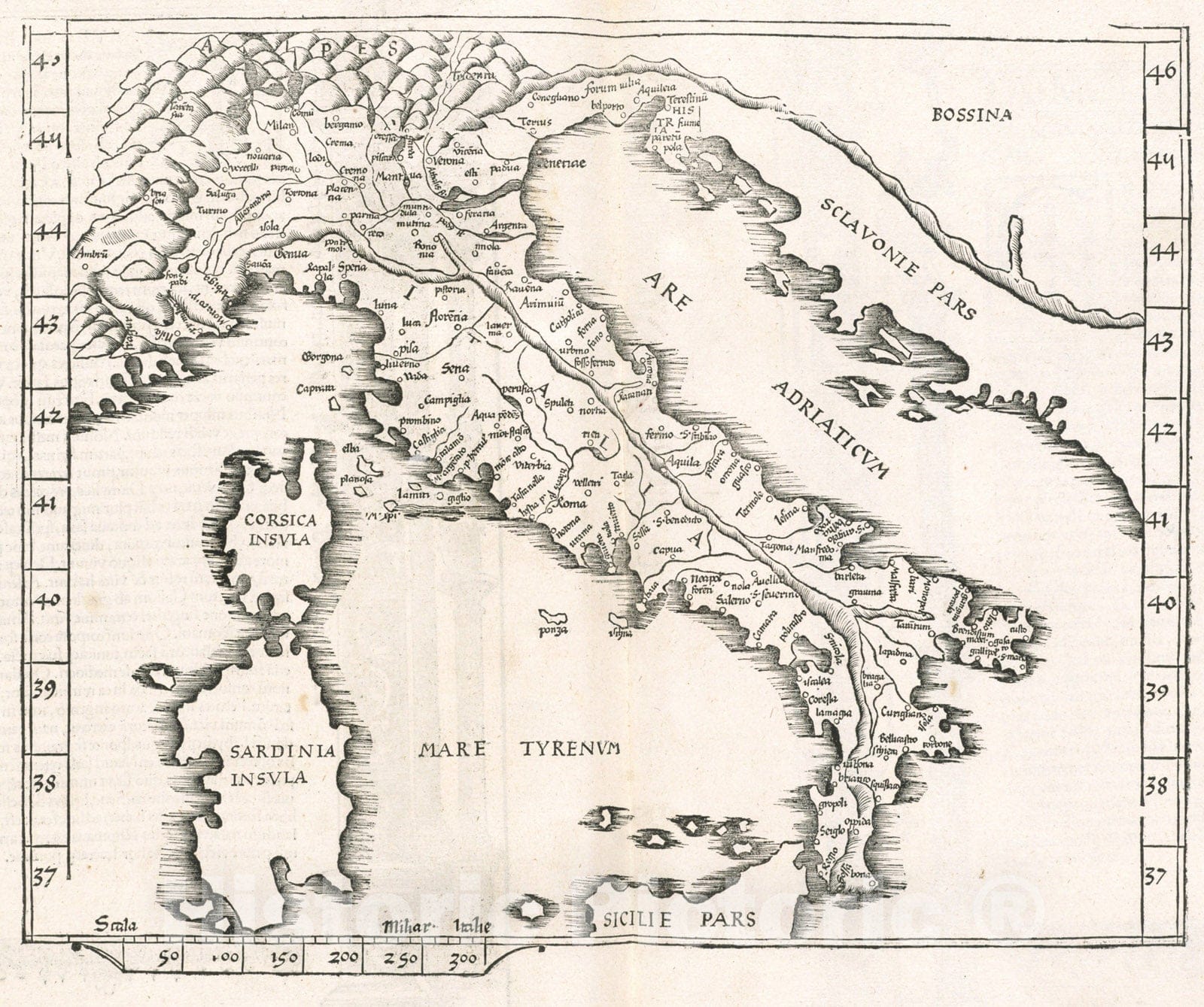 Historical Map, 1525 Ta. no. Italiae, Vintage Wall Art