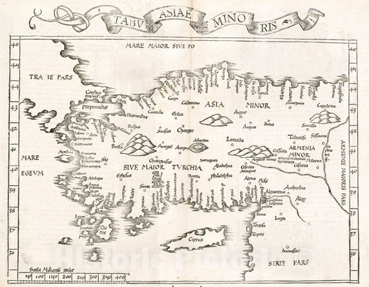 Historical Map, 1525 Tabu. Asiae minoris, Vintage Wall Art