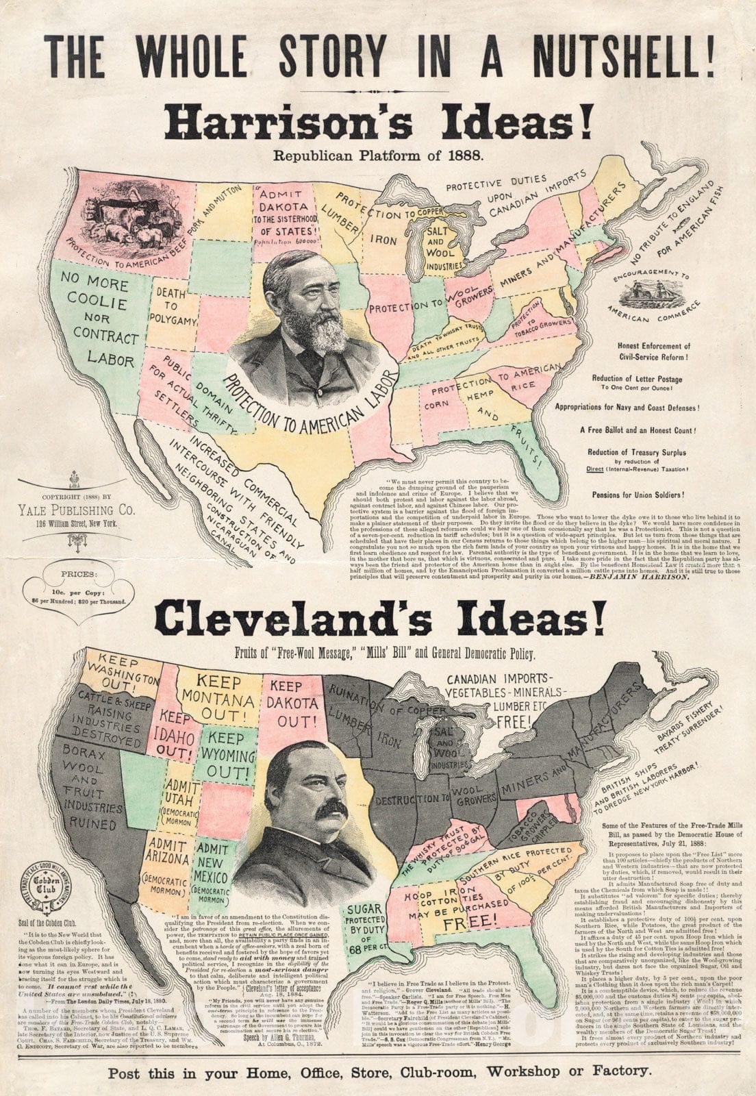 Historical Map, 1888 The Whole Story in a Nutshell!, Vintage Wall Art