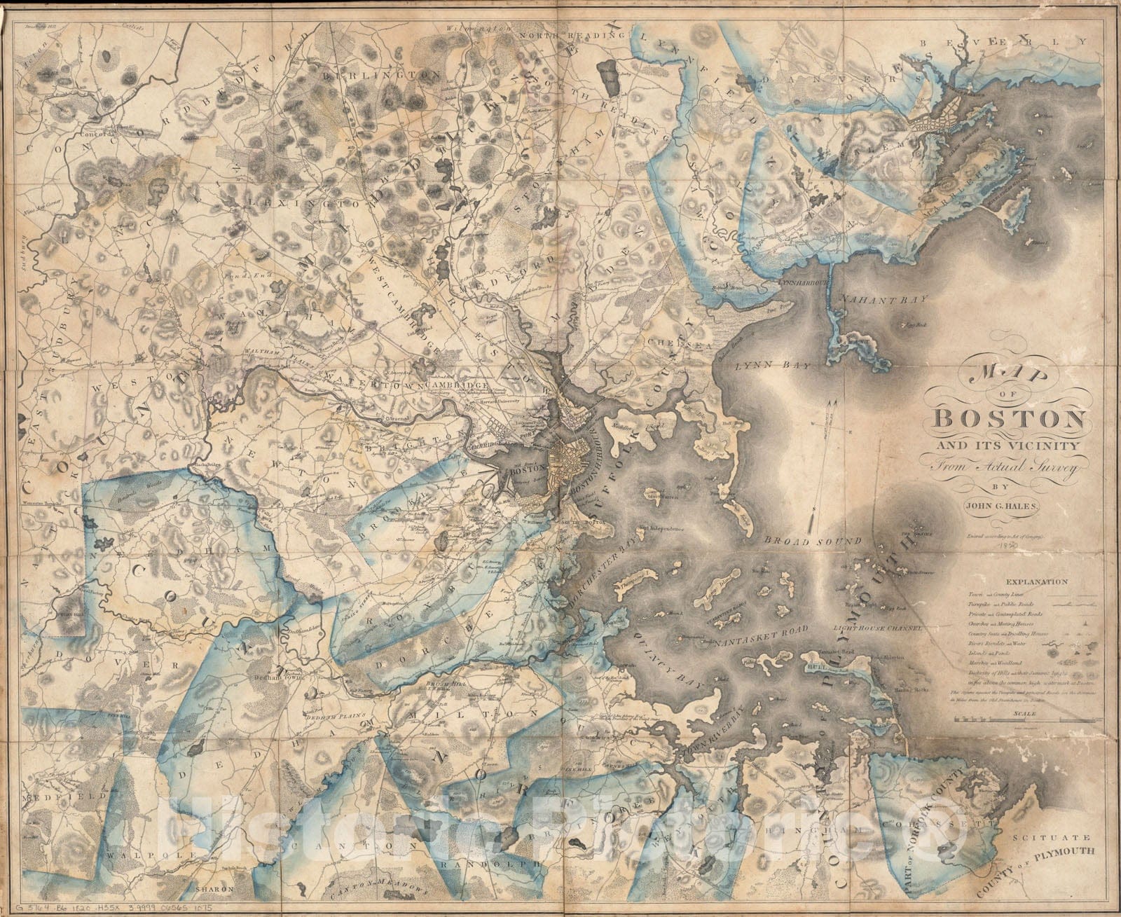 Historical Map, 1820 Map of Boston and its Vicinity from Actual Survey, Vintage Wall Art