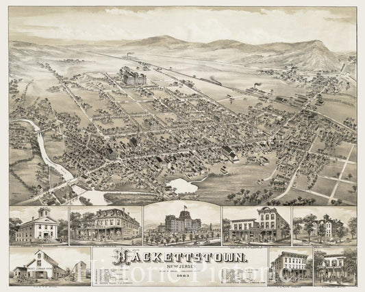 Historical Map, 1883 Hackettstown : New Jersey, Vintage Wall Art