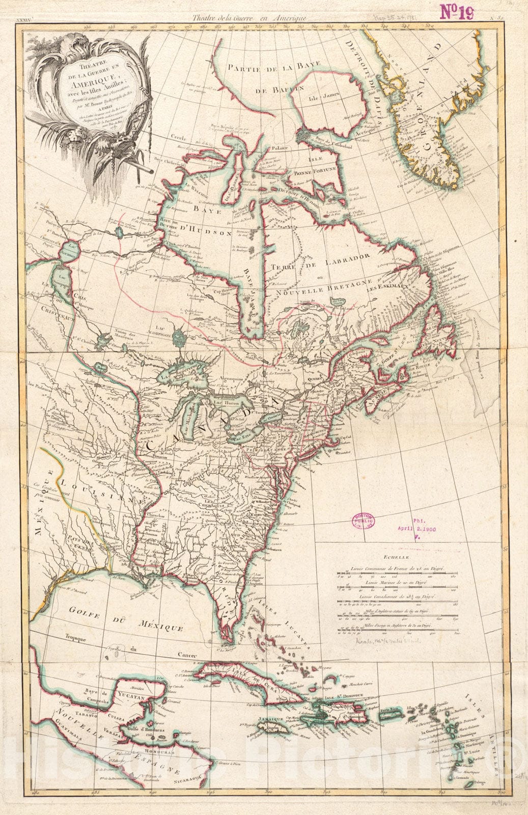 Historical Map, 1781 Theatre de la guerre en Amerique, avec les Isles Antilles : projette et assujettie aux observations, Vintage Wall Art