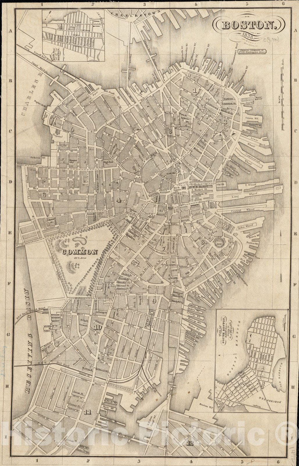 Historical Map, Boston, 1838, Vintage Wall Art