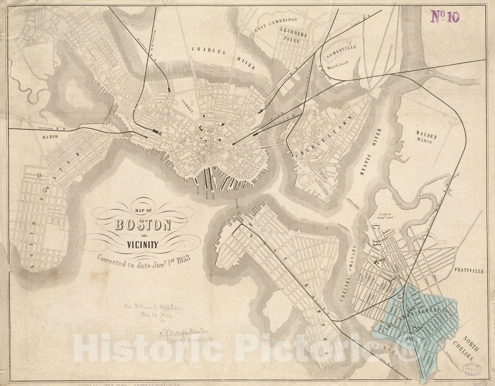 Historical Map, 1853 Map of Boston and Vicinity, Vintage Wall Art
