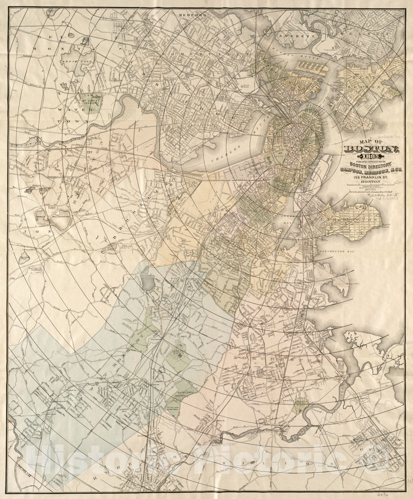Historical Map, Map of Boston, for 1885, Vintage Wall Art