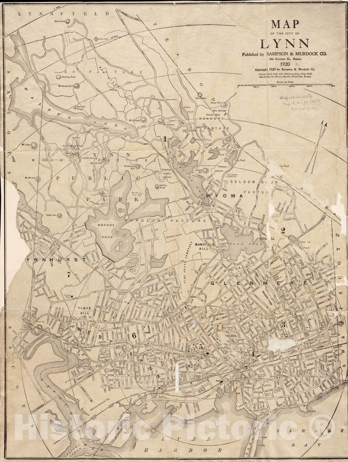 Historical Map, ca. 1920 Map of The City of Lynn, Vintage Wall Art