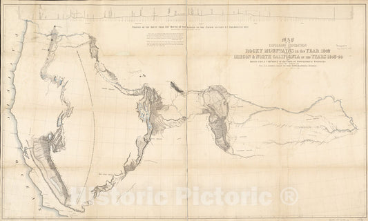 Historical Map, Map of an Exploring Expedition to The Rocky Mountains in The Year 1842 and to Oregon & North California in The Years 1843-44, Vintage Wall Art