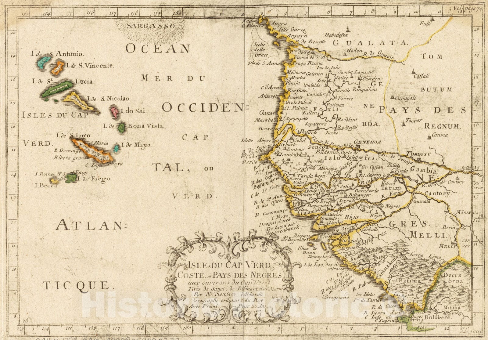 Historical Map, 1702 Isles de Cap Verd Coste, et Pays des Negres, Vintage Wall Art