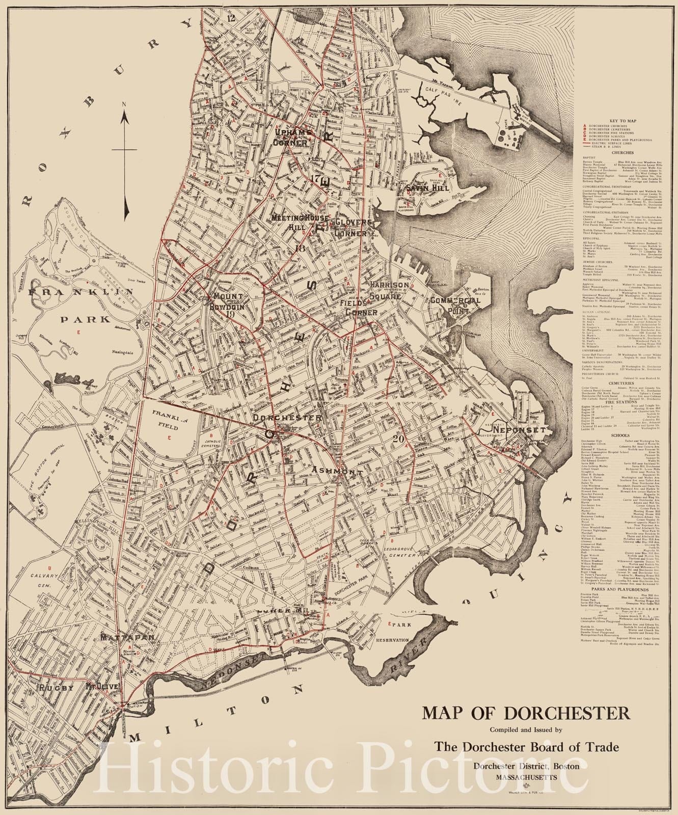 Historical Map, 1920 Map of Dorchester, Vintage Wall Art
