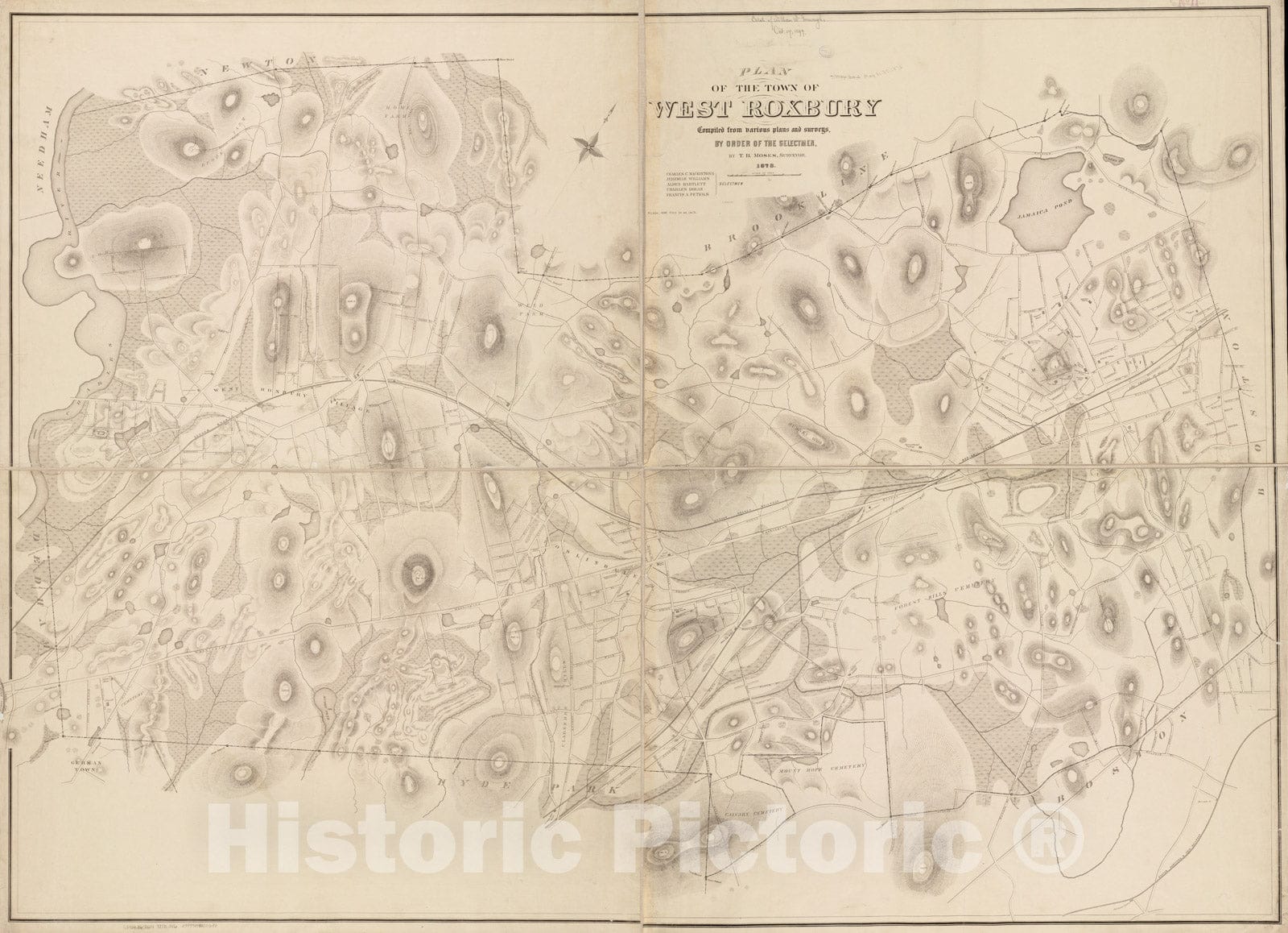 Historical Map, 1873 Plan of the town of West Roxbury : compiled from various Plans and surveys, by order of the selectmen, Vintage Wall Art