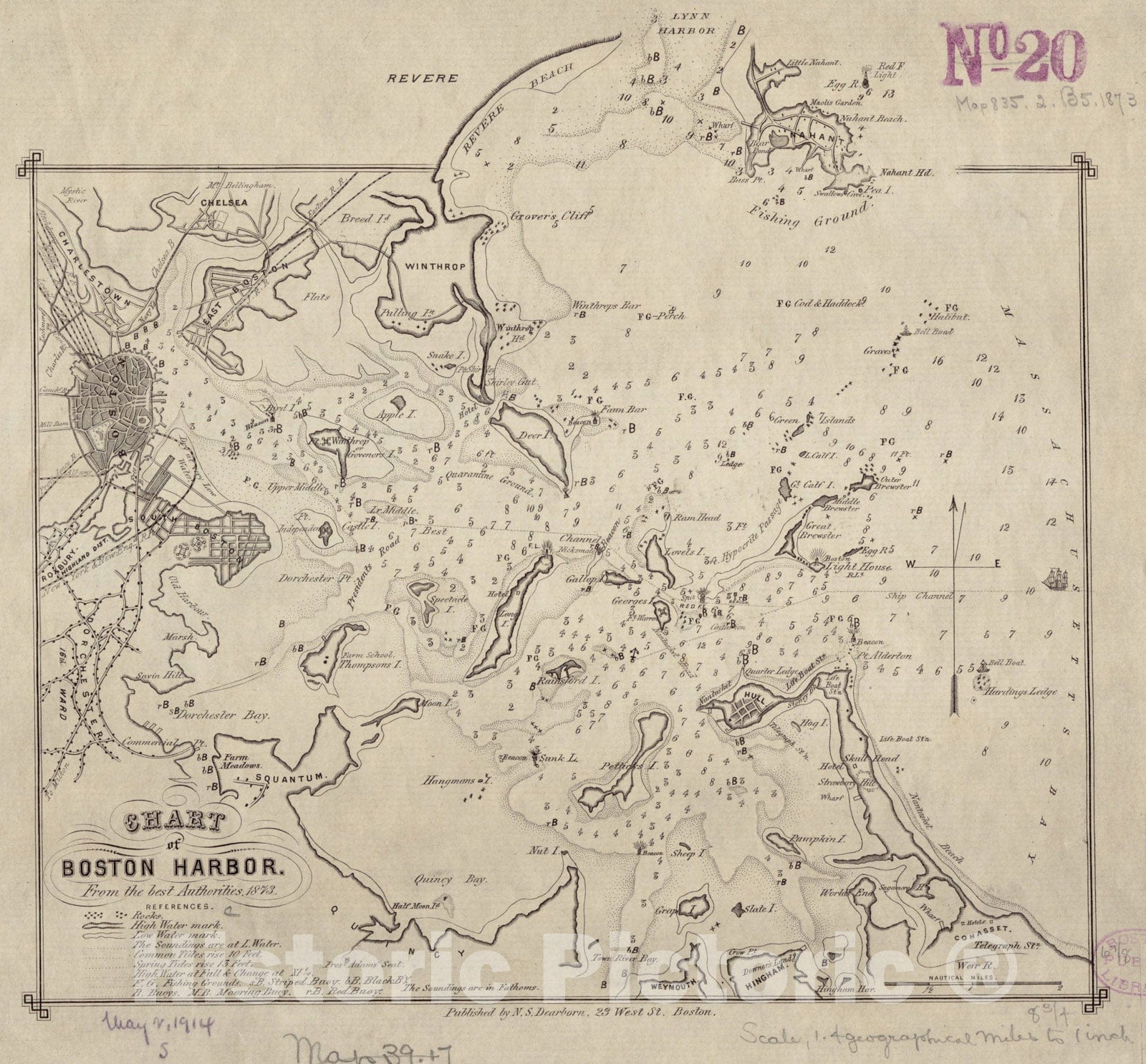 Historical Map, Chart of Boston Harbor : from The Best Authorities, 1873, Vintage Wall Art