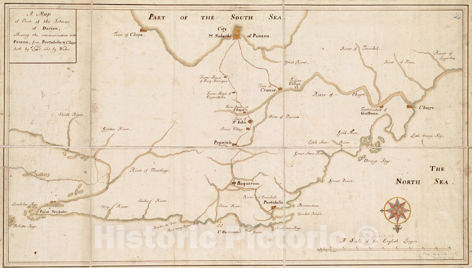 Historical Map, 1700-1799 A map of Part of The Isthmus of Darien : shewing The Communication with Panama, from Portobello & Chagre Both by Land, and by Water, Vintage Wall Art