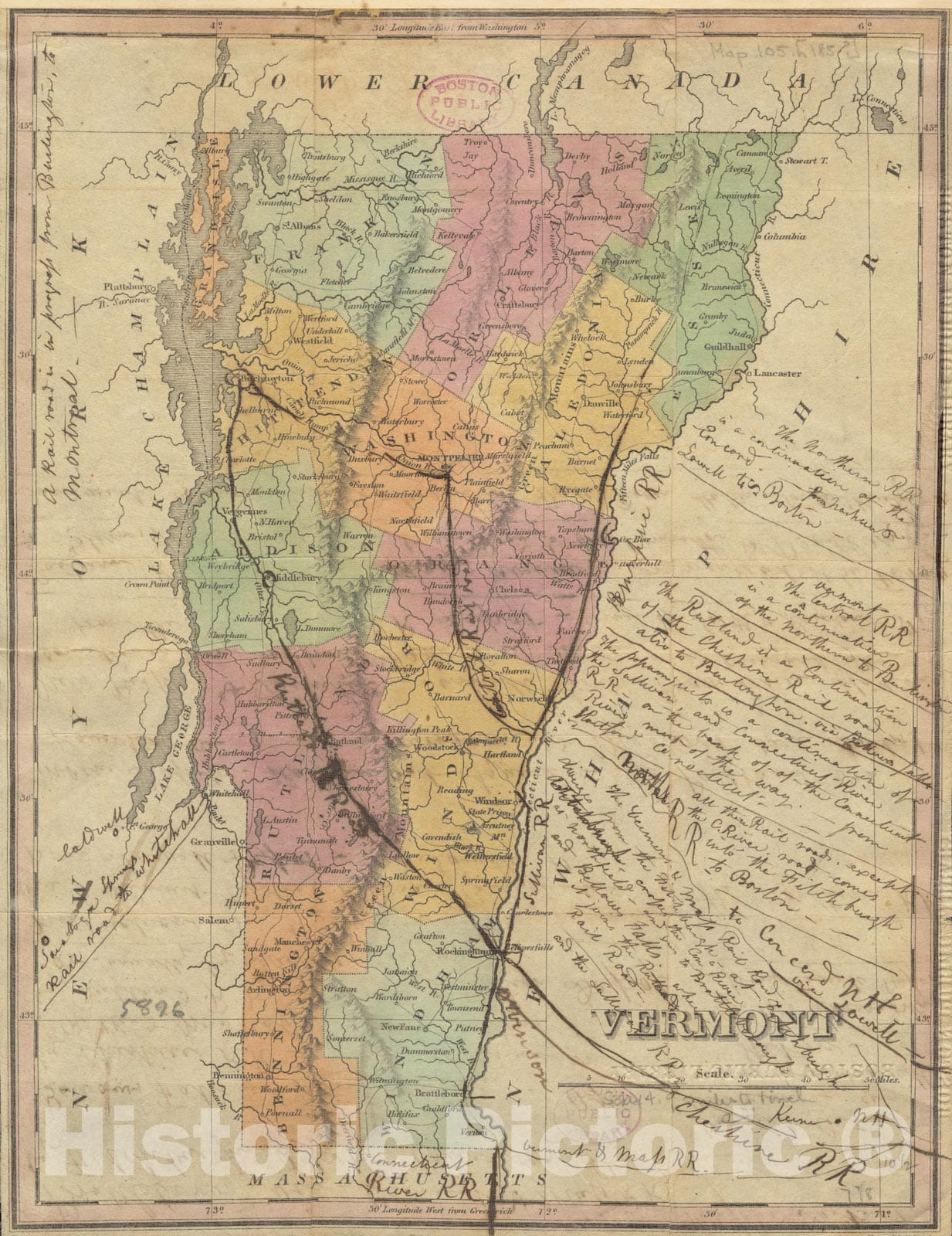 Historical Map, 1824-1834 Vermont, Vintage Wall Art