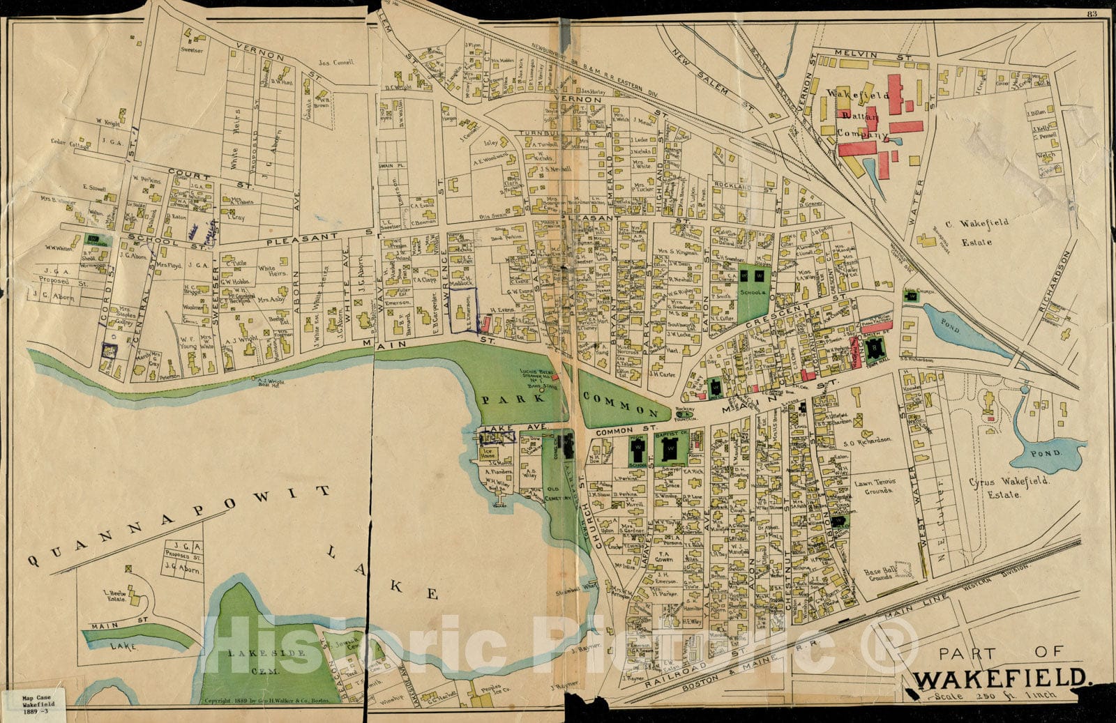 Historical Map, (c) 1889 Part of Wakefield [Massachusetts] Greenwood ; Town of Wakefield, Vintage Wall Art