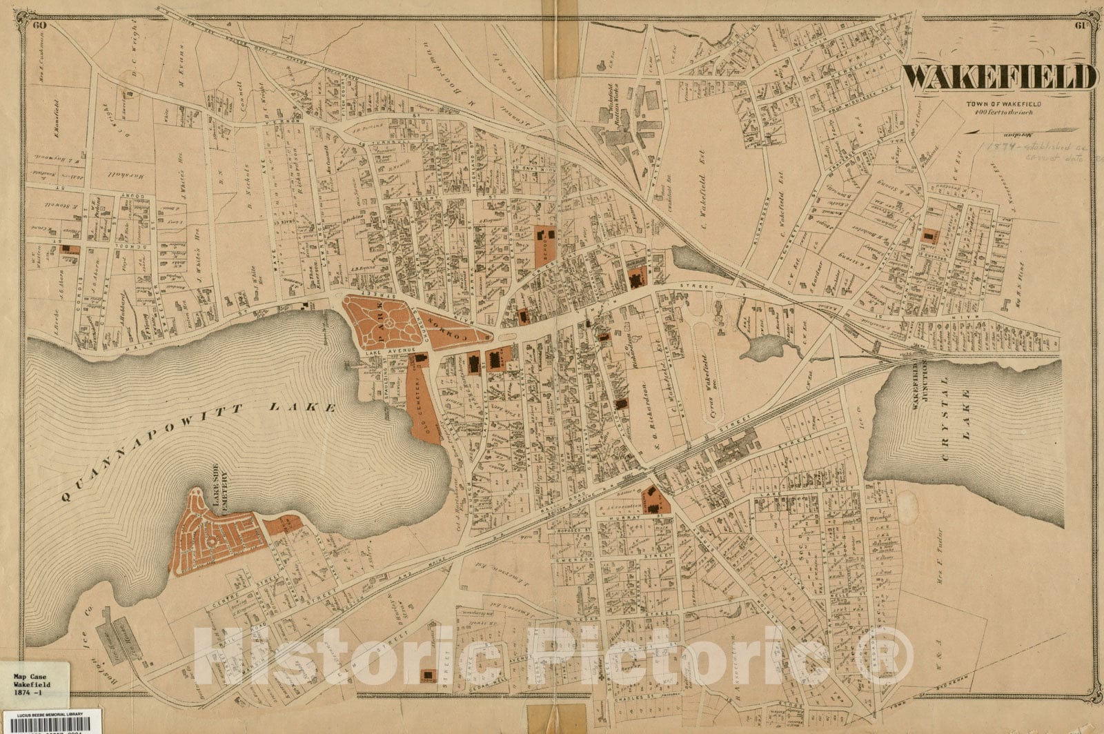 Historical Map, 1874 Wakefield [Massachusetts] ; Greenwood ; Melrose, Vintage Wall Art