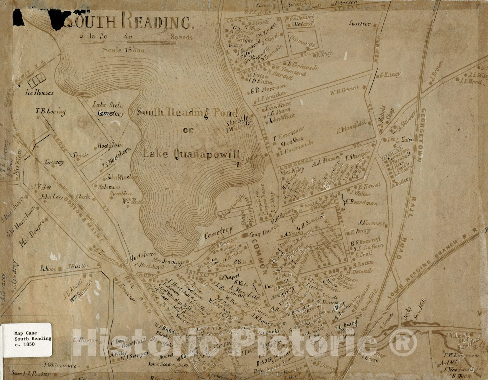 Historical Map, 1850 South Reading, Vintage Wall Art