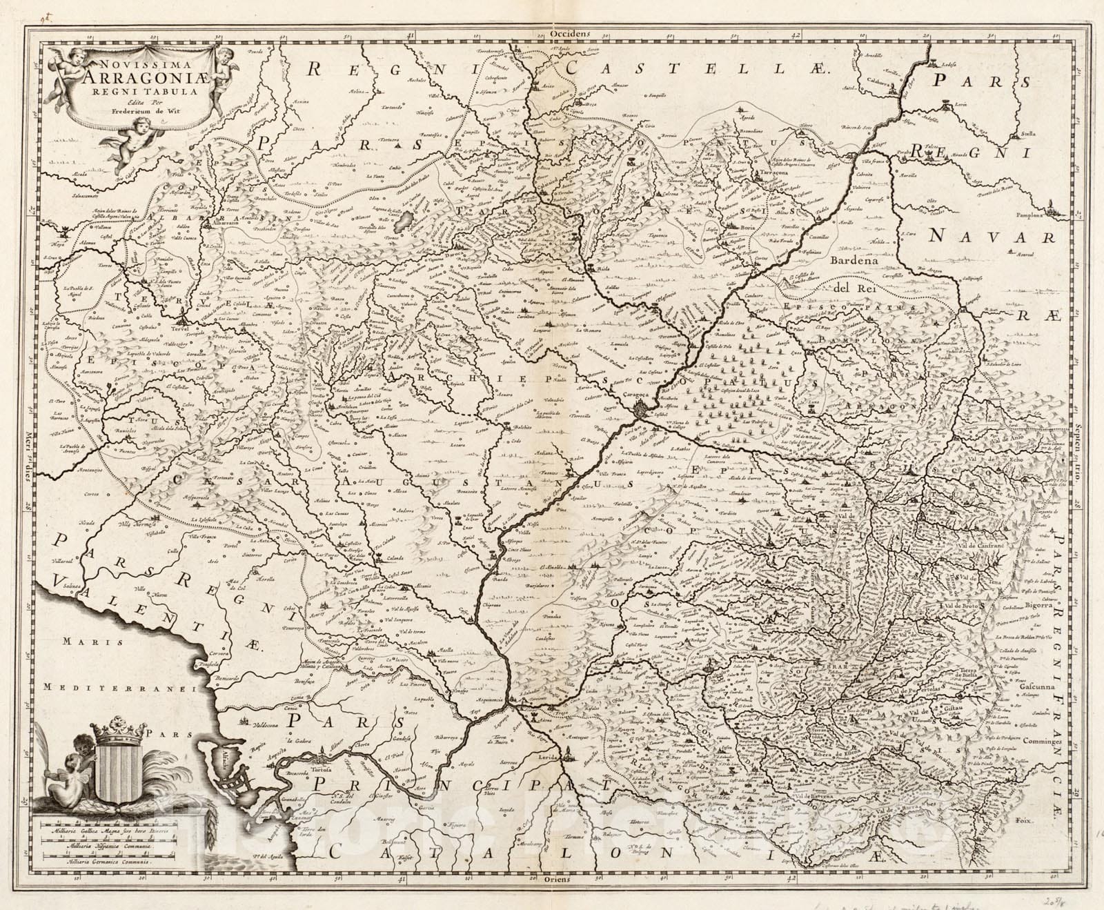 Historical Map, 1680 Novissima Arragoniae regni Tabula, Vintage Wall Art