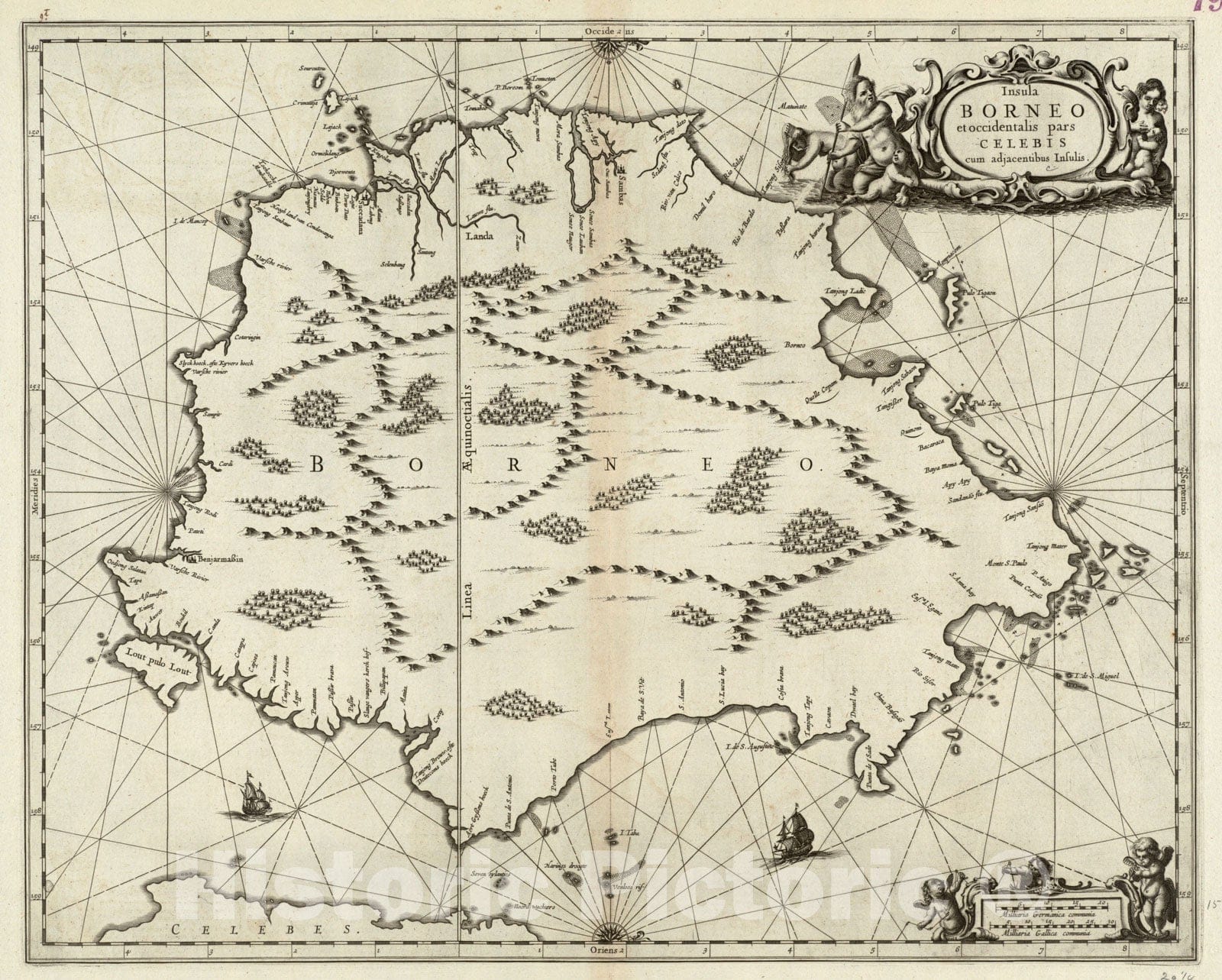 Historical Map, 1657 Insula Borneo et occidentalis pars Celebris, Cum adjacentibus insulis, Vintage Wall Art