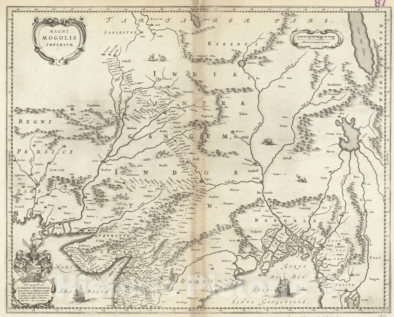 Historical Map, 1640 Magni Mogolis Imperium, Vintage Wall Art