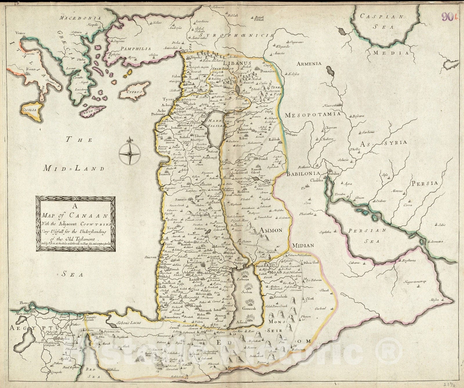Historical Map, 1692 A map of Canaan : with The Adjacent countrie's Very usefull for The Understanding of The Old Testament, Vintage Wall Art