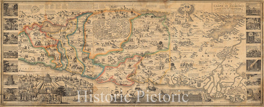 Historical Map, 1823 A New map of The Land of Promise and The holy City of Jerusalem Describing The Most Important Events in The Old & New Testaments, Vintage Wall Art