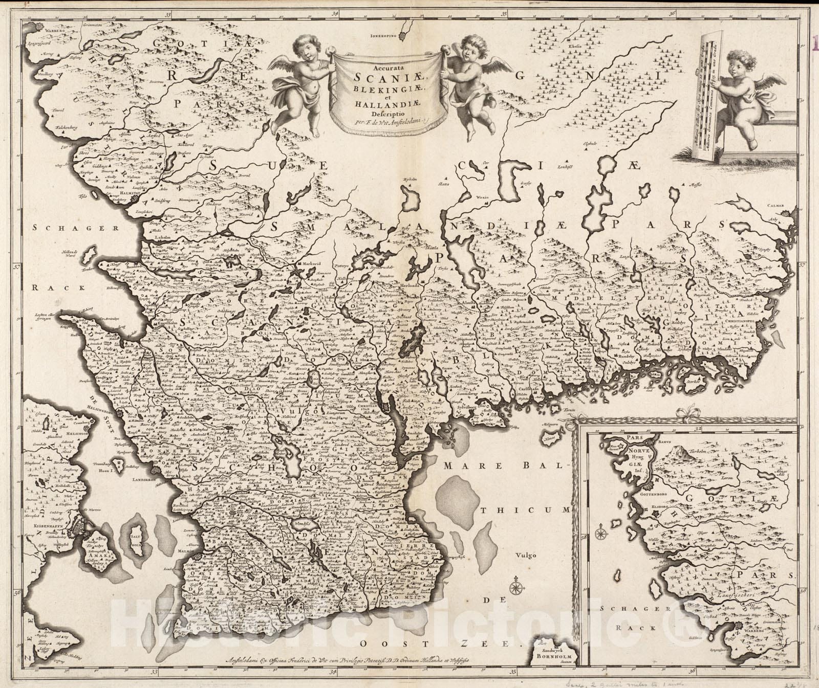 Historical Map, 1680 Accurata Scaniae, Blekingiae et Hallandiae descriptio, Vintage Wall Art