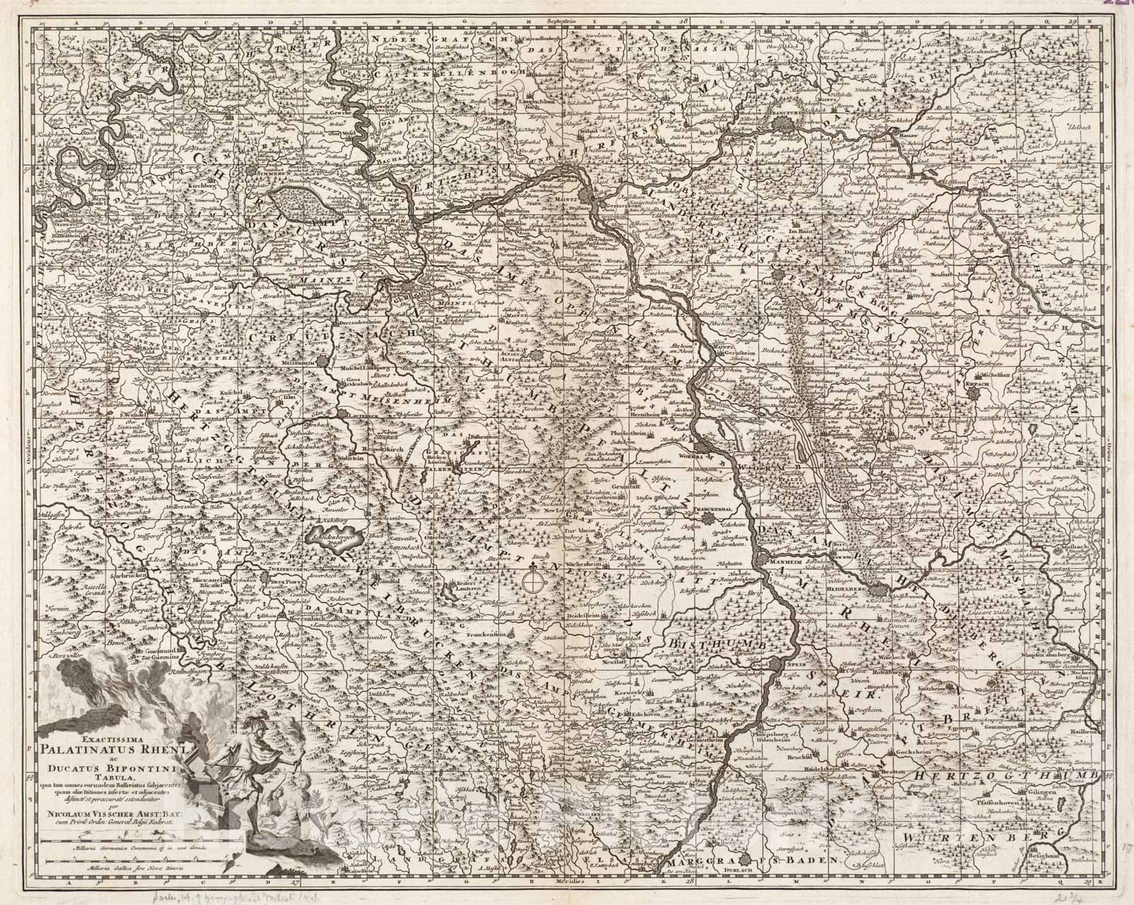 Historical Map, c.1689 Exactissima Palatinatus Rheni ac Ducatus Bipontini Tabula, Qua tam omnes eorundem Balliviatus subjacentes, quam aliae ditiones insertae et adjacentes Reprint