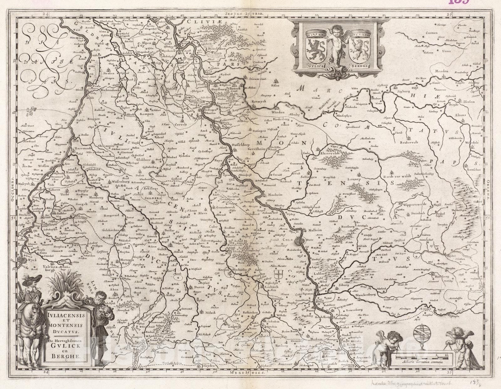 Historical Map, ca. 1635 Iuliacensis et Montensis Ducatus = De Hertoghdomen Gulick en Berghe, Vintage Wall Art