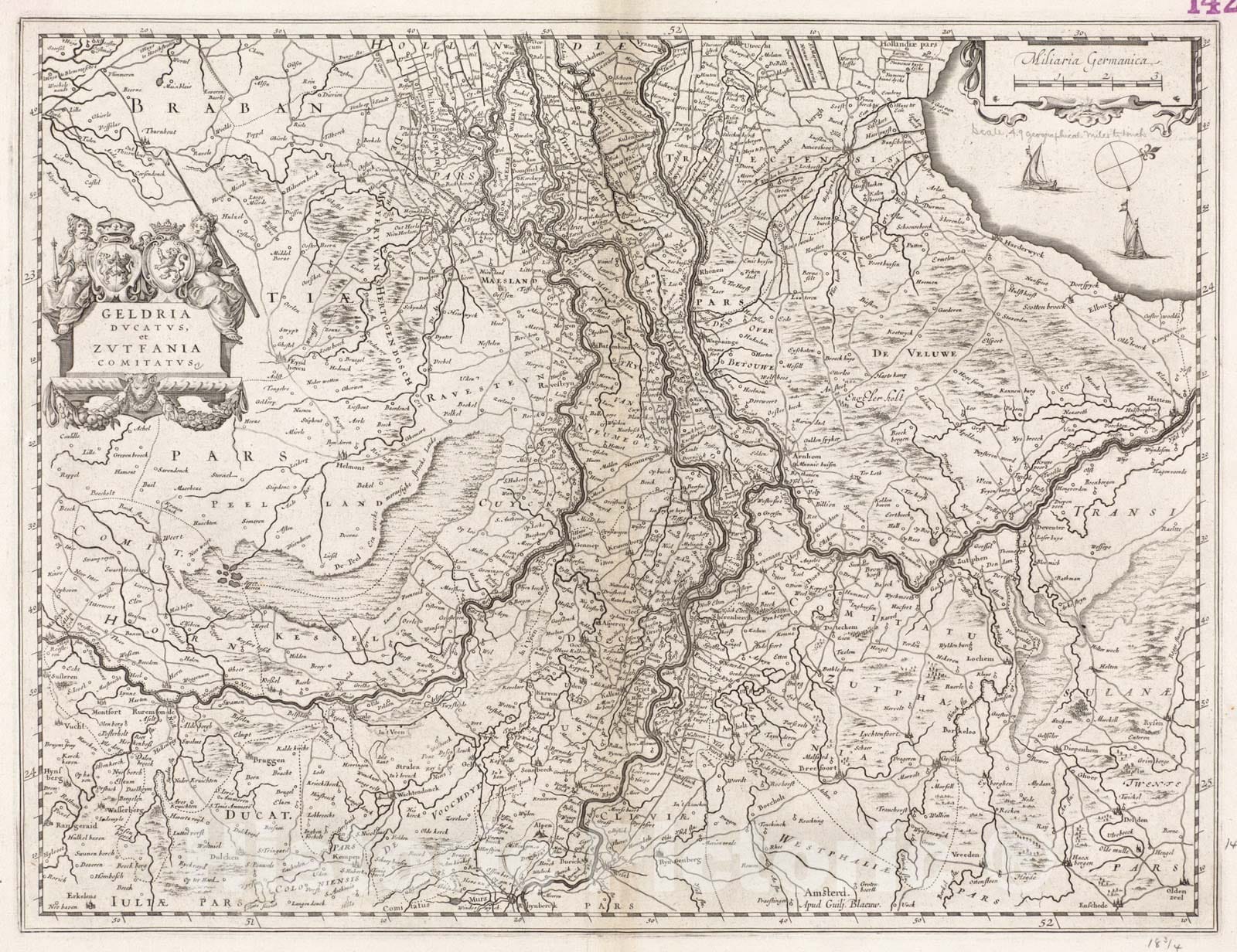 Historical Map, 1662 Geldria ducatus, et Zutfania Comitatus, Vintage Wall Art