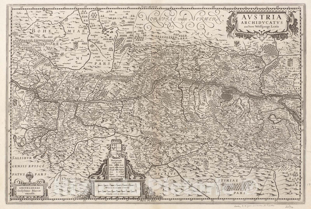 Historical Map, 1630 Austria archiducatus, Vintage Wall Art