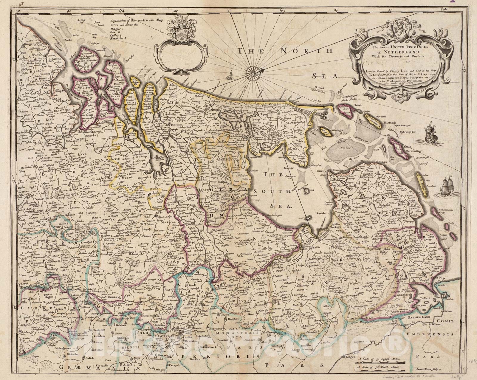 Historical Map, 1686 The Seven United Provinces of Netherland : with its circumjacent Borders, Vintage Wall Art