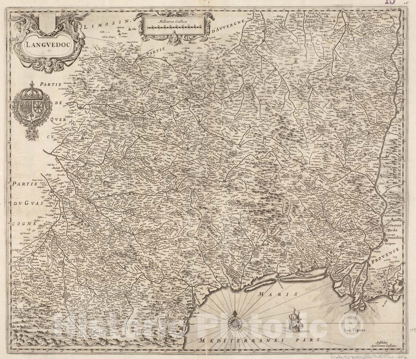Historical Map, 1645 Languedoc, Vintage Wall Art