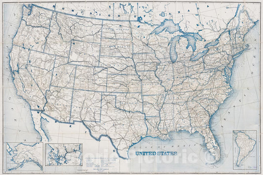 Historical Map, 1915 The United States : a map Showing Commercial, Educational and Travel Features, Vintage Wall Art