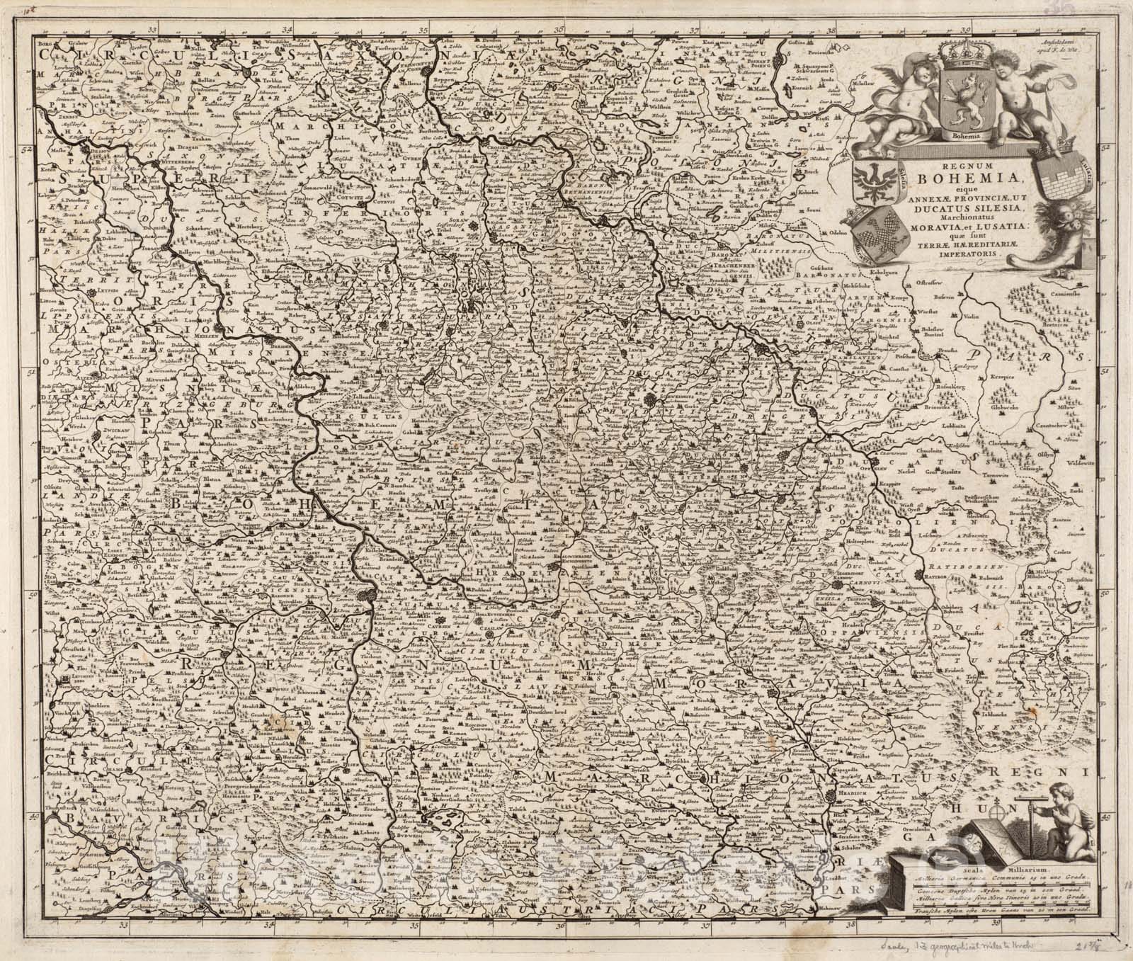 Historical Map, c.1680 Regnum Bohemia, eique annexae provinciae, ut Ducatus Silesia, marchionatus Moravia, et Lusatia : quae sunt terrae Haereditariae imperatoris, Vintage Wall Art
