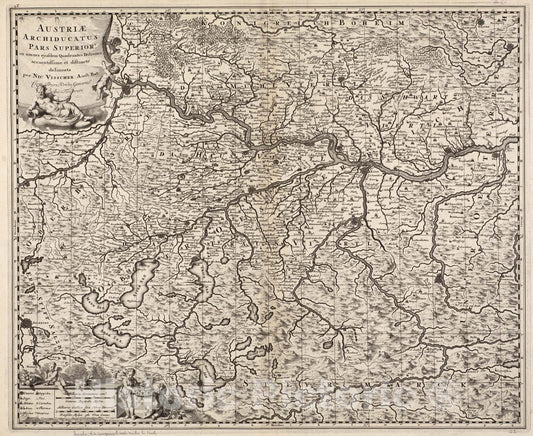 Historical Map, 1698 Austriae archiducatus pars superior in omnes ejusdem quadrantes ditiones accuratissime et distincte delineata, Vintage Wall Art