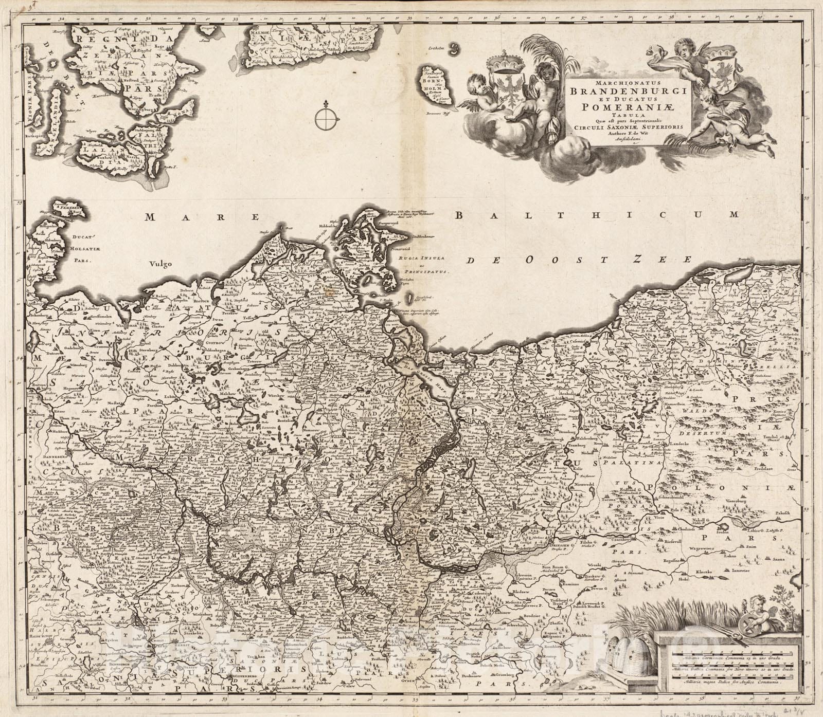 Historical Map, 1680 Marchionatus Brandenburgi et Ducatus Pomeraniae tabula quae est pars septentrionalis circuli Saxoniae superioris, Vintage Wall Art