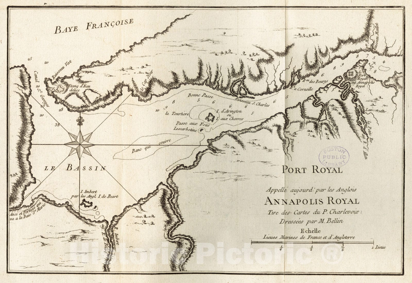Historical Map, 1755 Port Royal appelle aujourd. par les Anglois Annapolis Royal, Vintage Wall Art