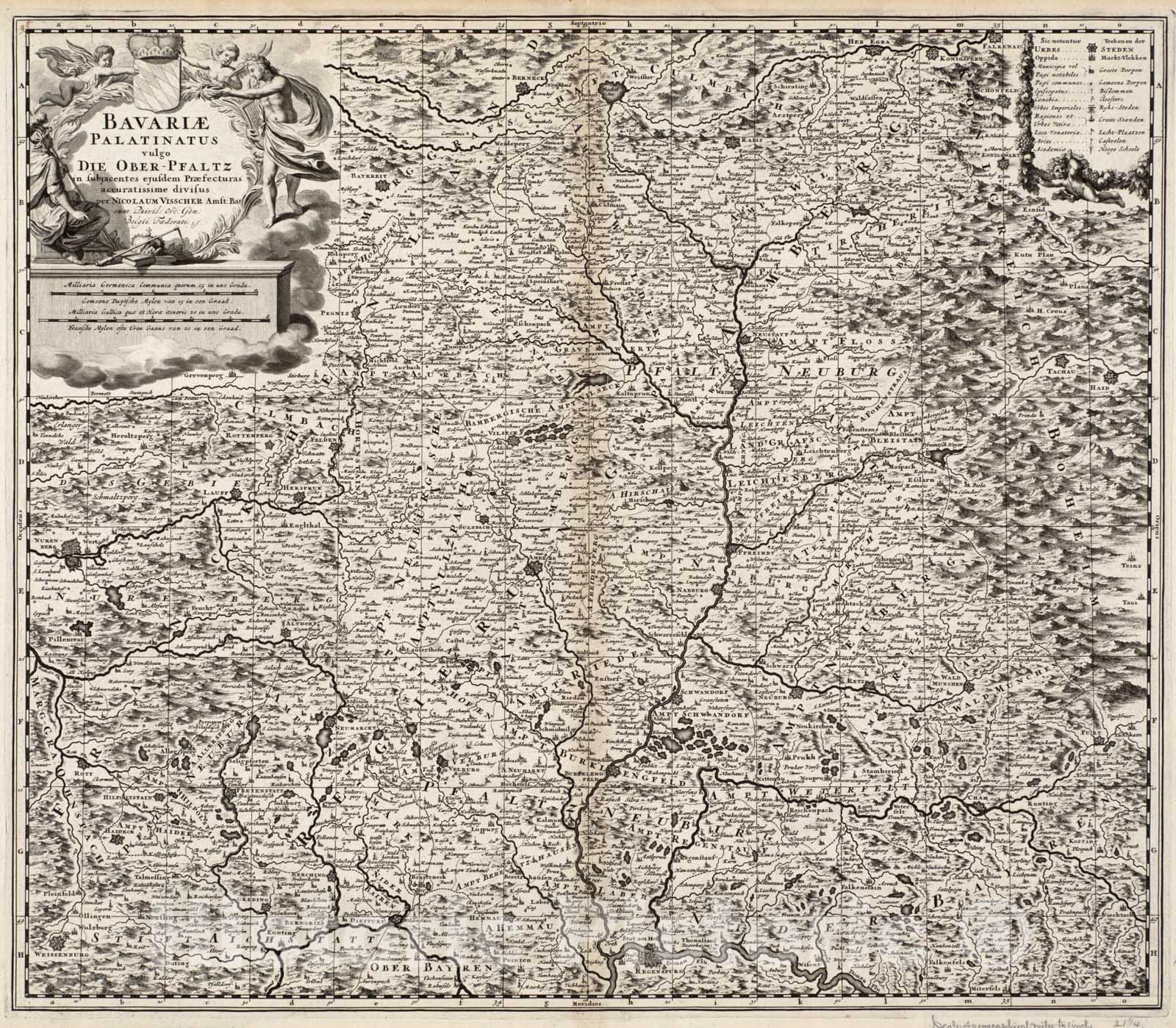 Historical Map, ca. 1698 Bavariae Palatinatus vulgo die Ober-Pfaltz in subjacentes ejusdem praefecturas accuratissime divisus, Vintage Wall Art